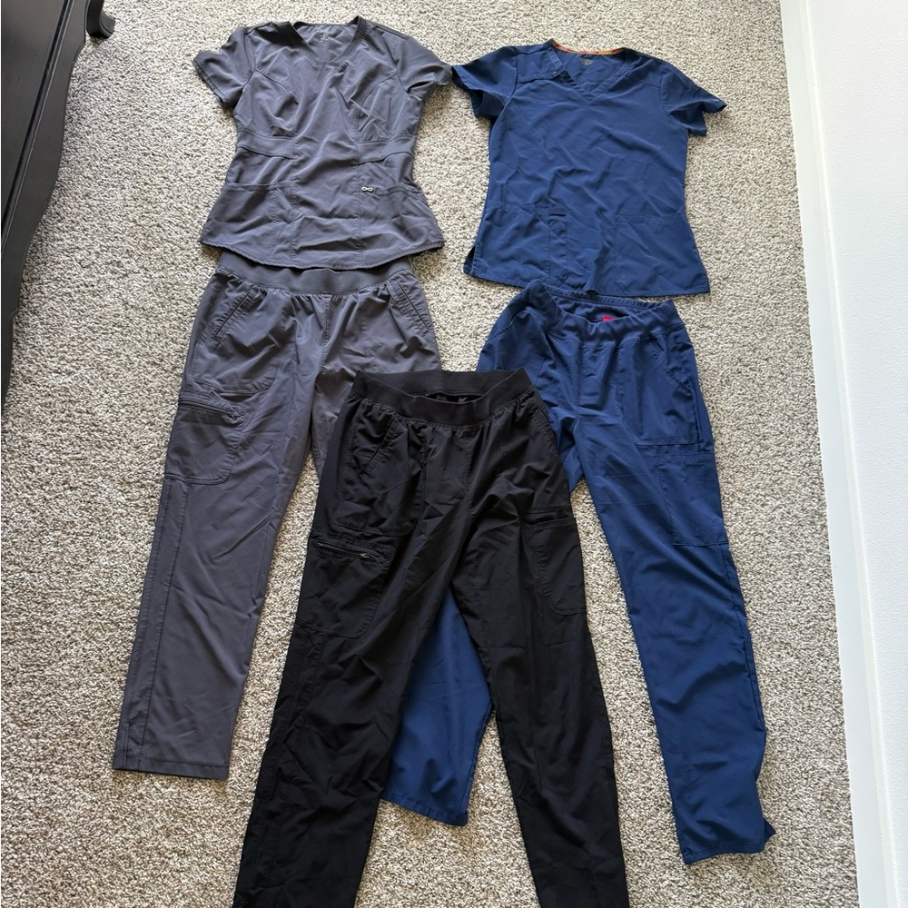 Dickies Women's Scrub Set in Gray, Black, and Blue